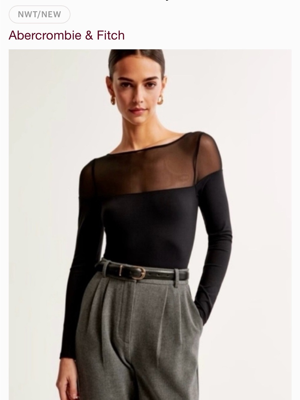 Abercrombie & Fitch Mesh Long Sleeve Bodysuit Black XS
